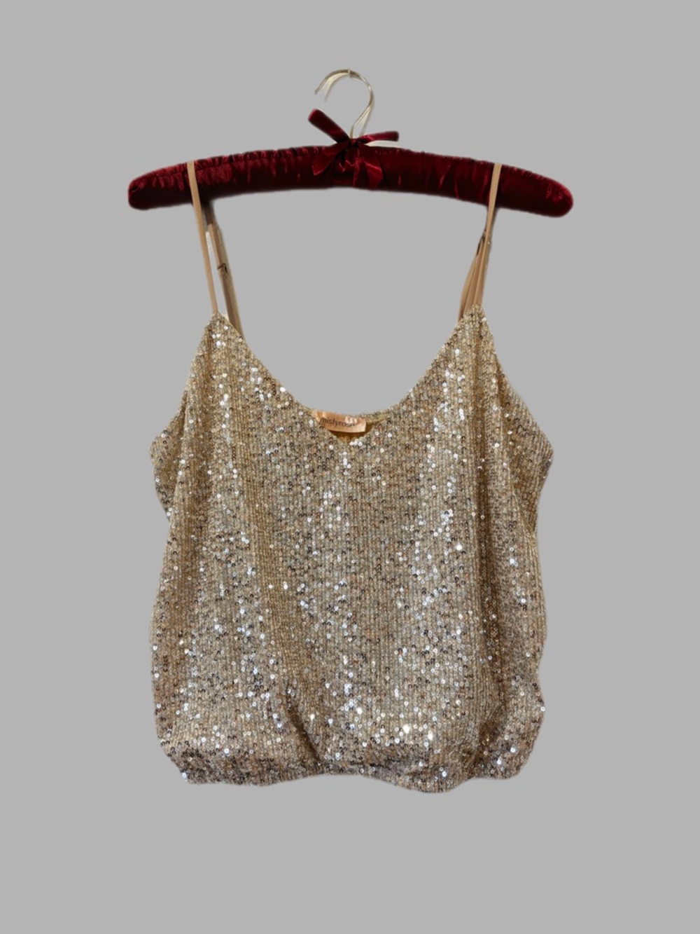 Golden Sequin Cami Crop Top - Sparkle Evening Tank